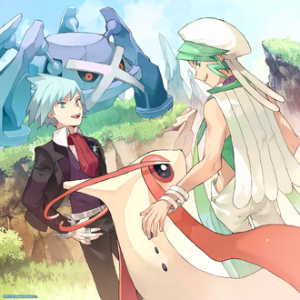 Artwork de Máximo junto a Plubio en Pokémon Masters EX.