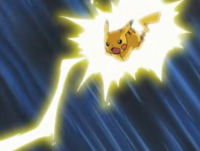 Pikachu usando atactrueno/rayo.