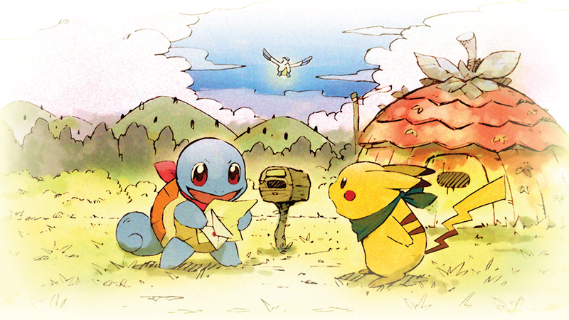 Archivo:Artwork de Pikachu, Squirtle y Pelipper MMERDX.png