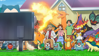 Charizard y Pignite de Ash usando lanzallamas.