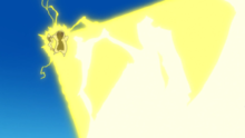 Pikachu de Ash usando rayo.