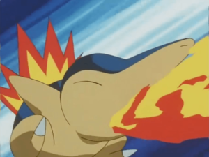 Cyndaquil usando lanzallamas