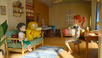 Nao y Pikachu en la residencia de Haru.