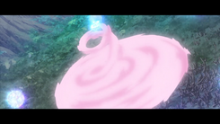 Terapagos absorbiendo la neblina rosada.