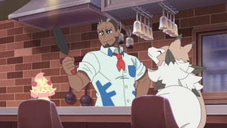 Murdock con sus Pokémon en la cocina