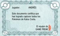 Diploma de Pokédex de Kalos costa en Pokémon X e Y.
