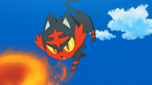 Litten de Ash usando ascuas.