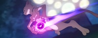 Mewtwo usando bola sombra contra Mew.
