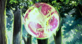 Celebi usando velo sagrado.