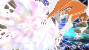 Lycanroc de Ash usando roca veloz.