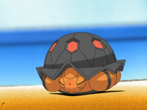 Torkoal de Ash usando Defensa de Hierro/Defensa Férrea.