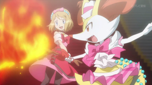 Braixen de Serena usando lanzallamas.