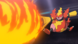Magmortar usando lanzallamas.