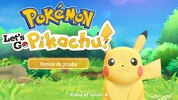 Pantalla principal de la versión de prueba de Pokémon: Let's Go, Pikachu!