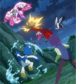 Foto de Doti, Quaxwell y Tinkatuff combatiendo contra los Bombirdier mostrada en el EP1307.