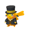 Pikachu con traje elegante amarillo y monóculo