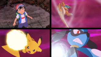 Dragonite de Ash usando vendaval.