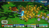 Charizard, Feraligatr, Sceptile y Empoleon combatiendo contra una horda de Pikachu.