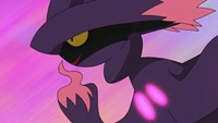 Mismagius de Zoey/Mismagius de Zoe usando cántico de suerte/conjuro. Comienza a hacer sus cánticos...
