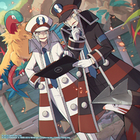 Artwork de Caril junto a Fero en Pokémon Masters EX.