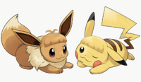 Pikachu e Eevee con peinados.