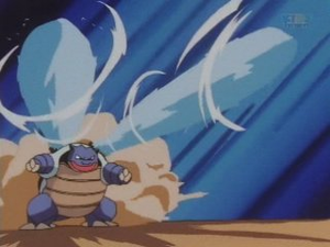 Blastoise usando Hidrobomba.