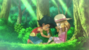 Ash de pequeño en el ¡Persecución en las carreras de Rhyhorn!/¡Al acecho en la carrera de Rhyhorn! ‹№›.