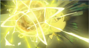 Pikachu de Ash usando bola voltio.