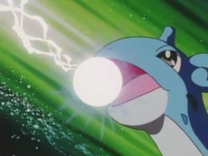 Lapras de Ash usando rayo hielo.