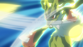 Mega-Lucario variocolor de Rod usando cuerpo a cuerpo/a bocajarro.