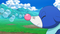Popplio de Lana/Nereida usando rayo burbuja.