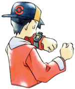 Ilustración de Eco usando un Pokégear en Pokémon Oro y Pokémon Plata.