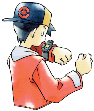 Ilustración de Eco usando el Pokégear en Pokémon Oro y Pokémon Plata.