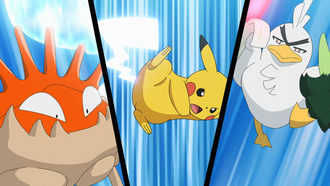 Kingler de Ash usando martillazo.