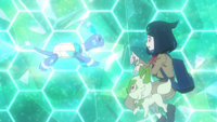 Liko y Sprigatito ven por primera vez el Pokémon misterioso.