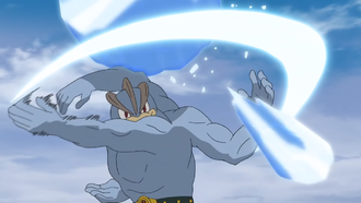 Machamp del Equipo Rocket/Team Rocket usando golpe karate/golpe kárate.