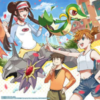 Artwork de Brock junto a Misty y Nanci en Pokémon Masters EX.