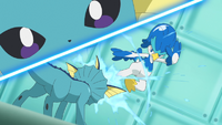 Vaporeon de Noa activando su habilidad absorbeagua/absorbe agua.