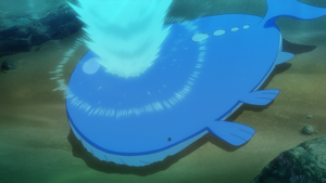 Un Wailord usando Chorro de Agua/Salpicar.