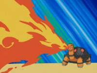 Torkoal de Ash usando lanzallamas.
