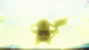 Pikachu enmascarada usando rayo.
