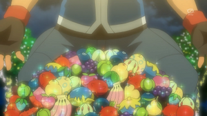 Bayas Wikano entre las bayas que Ash les regala a sus Pokémon.