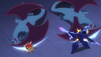 Salamence usando Aletazo Doble/Ala Bis.