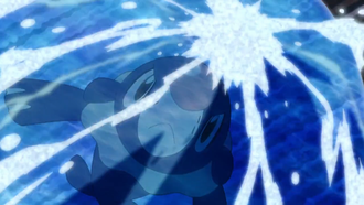 Popplio usando acua jet.