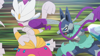 Mega-Lucario Z brillante/variocolor de Rod usando Cuerpo a Cuerpo/A Bocajarro.