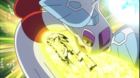 Pikachu de Ash usando placaje eléctrico/tacleada de voltios.