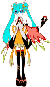 Diseño de Hatsune Miku en su vestido de Ho-Oh en After Epochs.