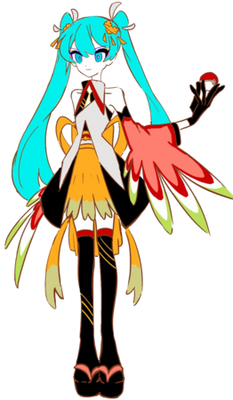 Diseño de Hatsune Miku en su vestido de Ho-Oh en After Epochs.
