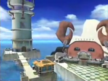 Puerto Ancla con vistas al Café Krabby en Pokémon XD: Tempestad oscura.