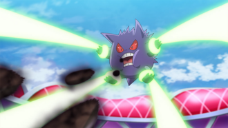 Gengar de Ash usando bomba lodo.